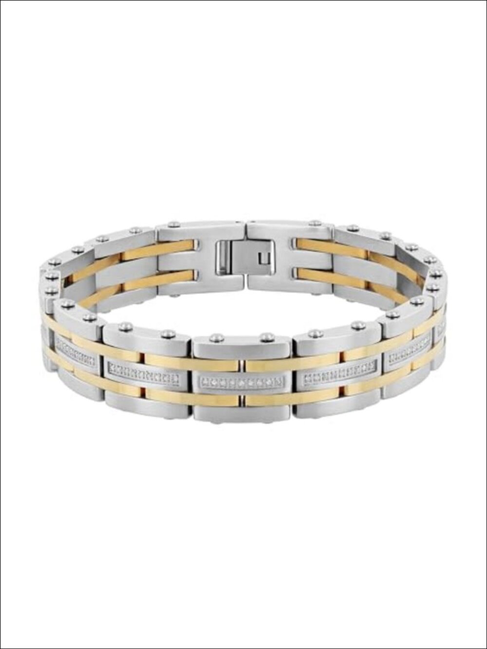 Men's .50ctw Diamond Stainless Steel Link Bracelet 8.5" Gift for Him